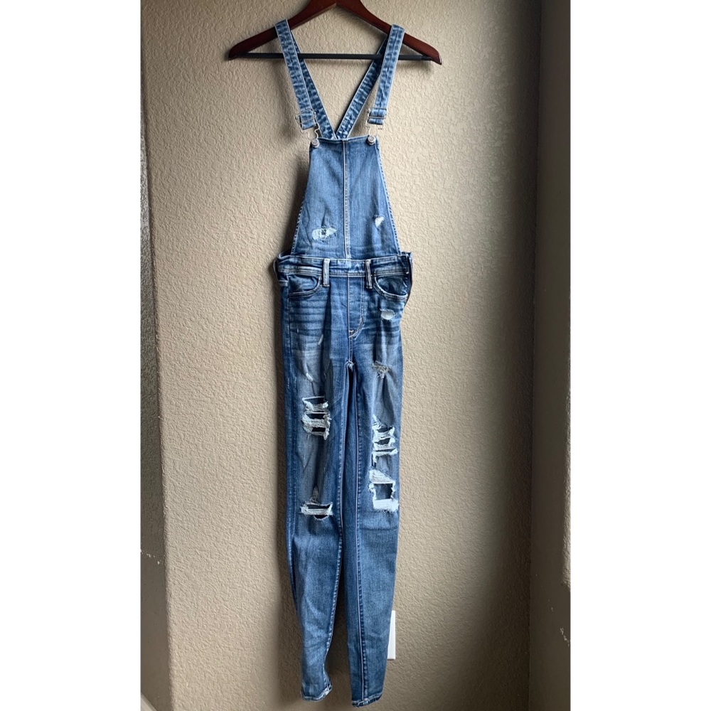 American Eagle distressed jean overalls 00 long
